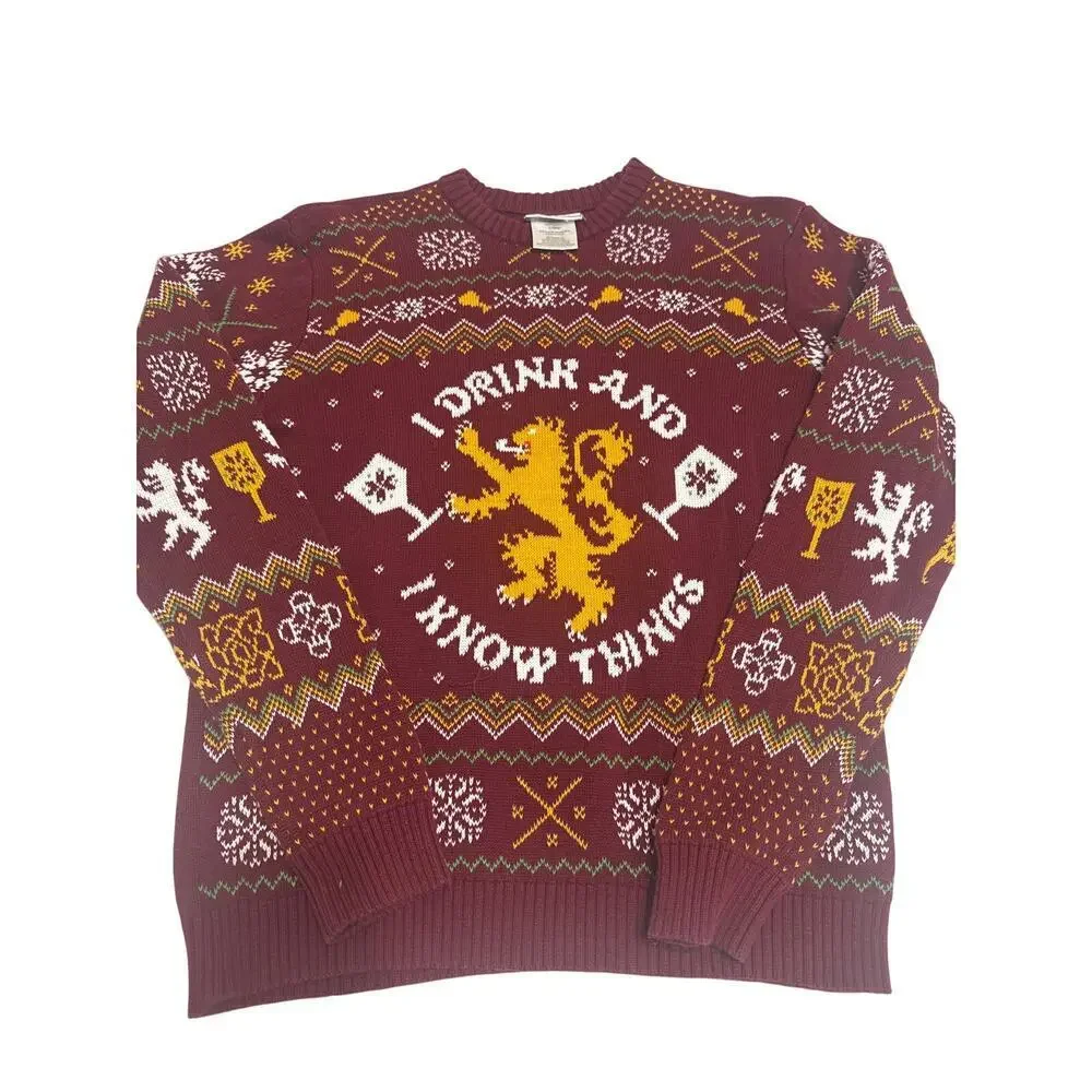 Game of Thrones Men's Dark Red Pullover Knit Fantasy Sweater Size Large Medieval